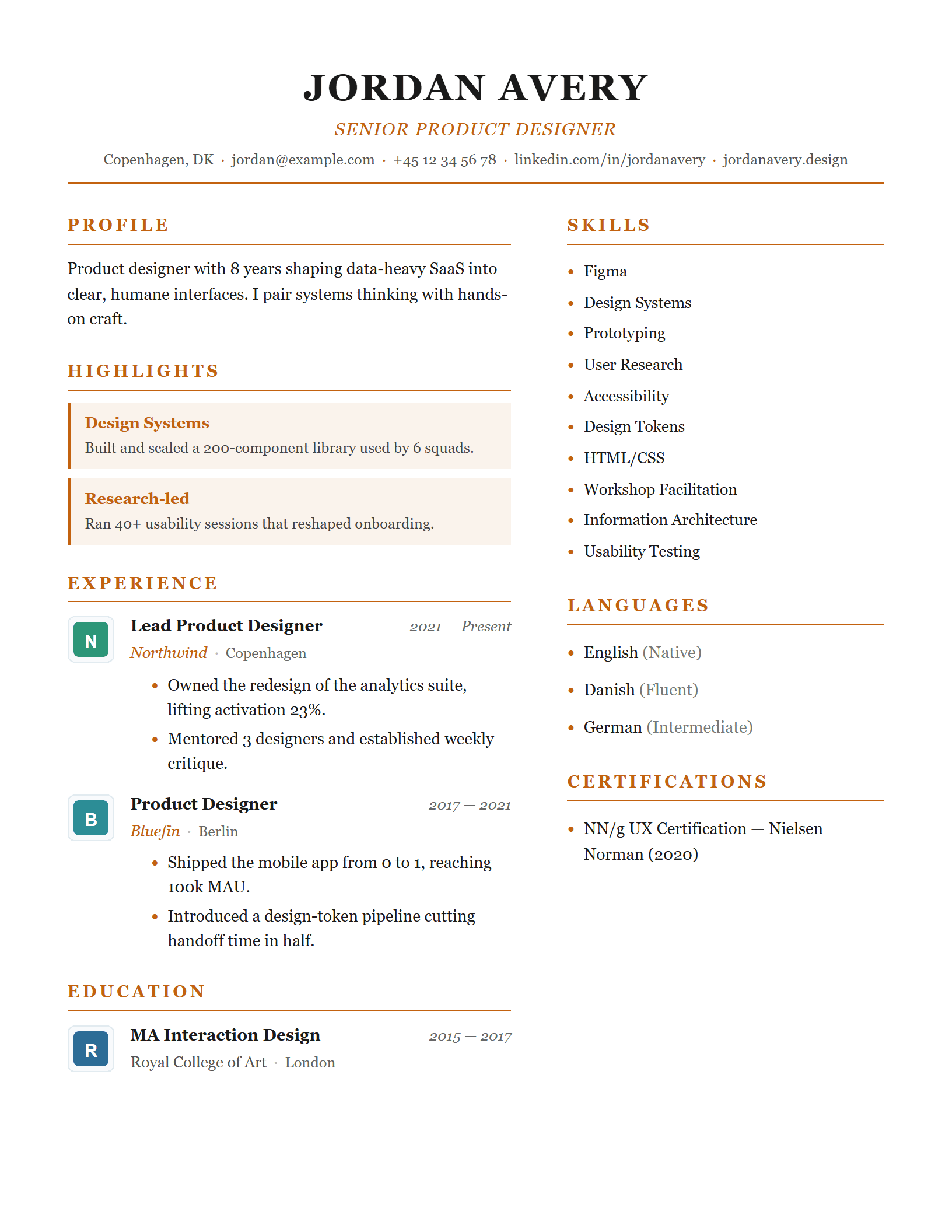 Balanced Split CV template preview