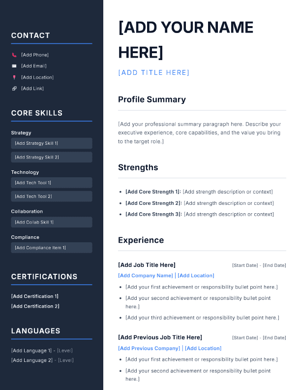 Executive CV template preview