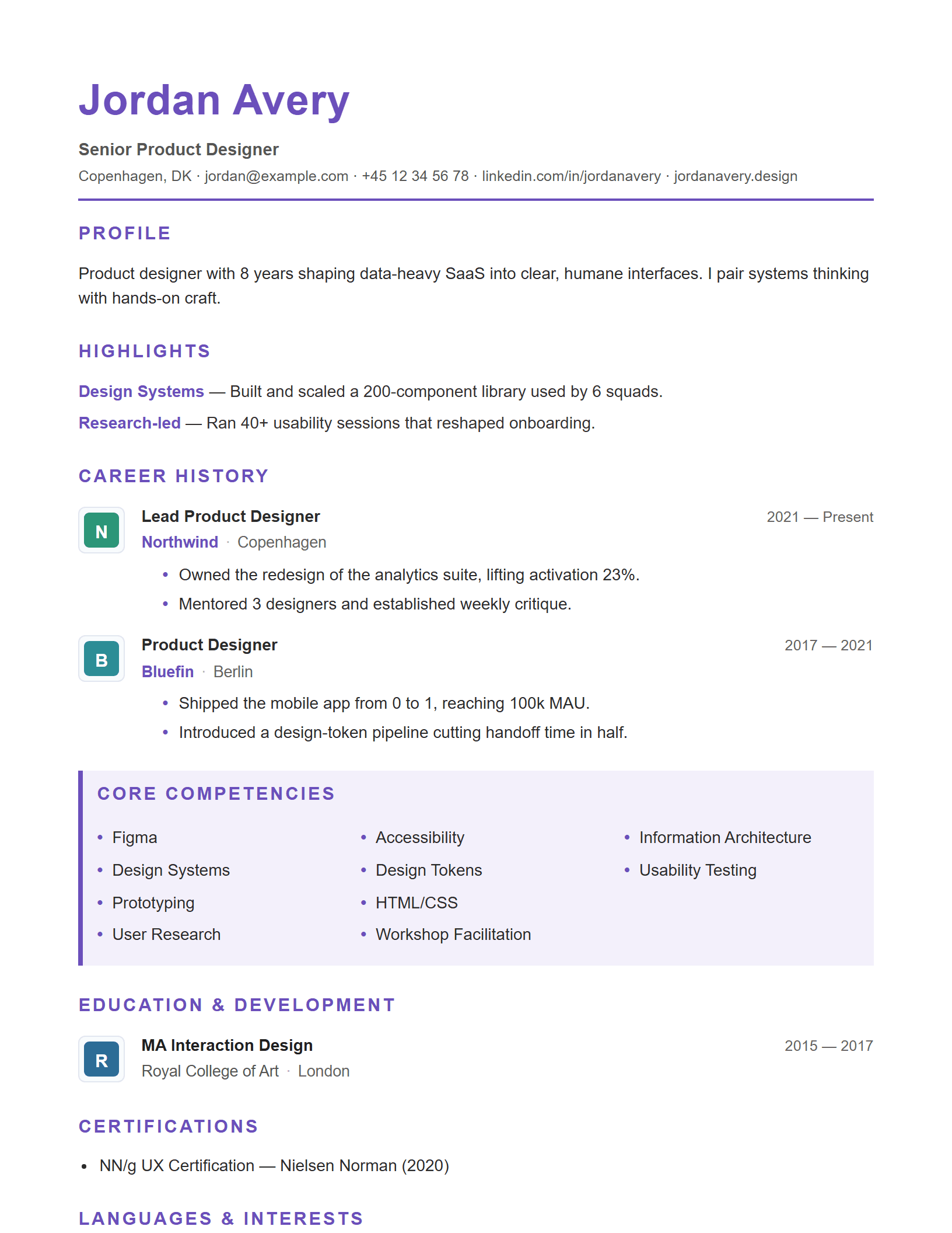 Functional / Skills-Based CV template preview