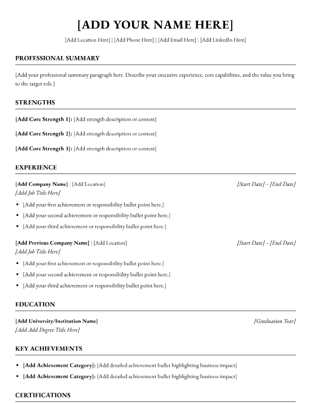 Finance CV template preview