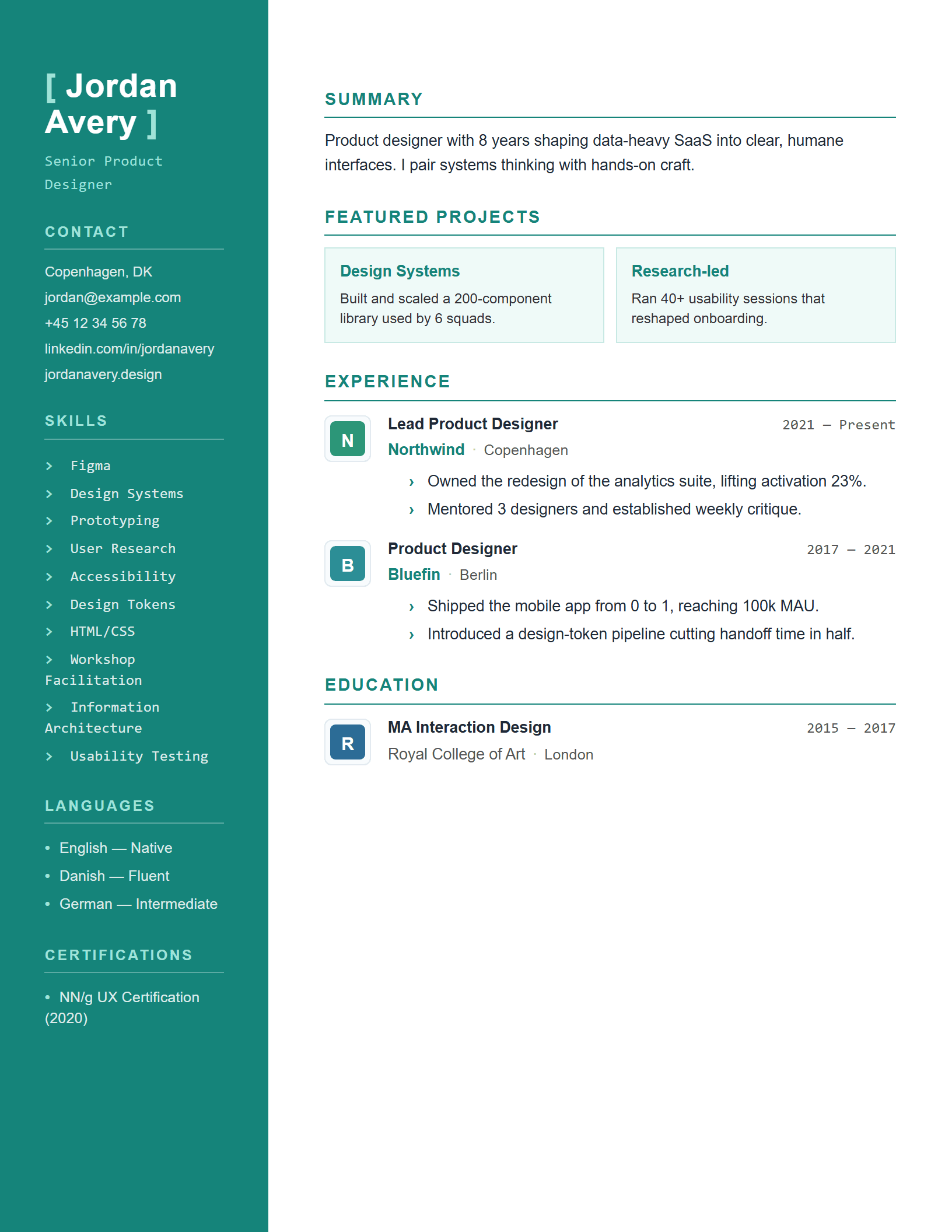 Technical / IT CV template preview